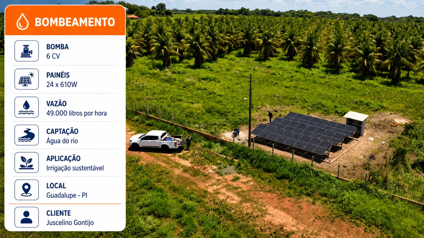 Sistema de bombeamento solar em Guadalupe PI na propriedade do cliente Juscelino Gontijo