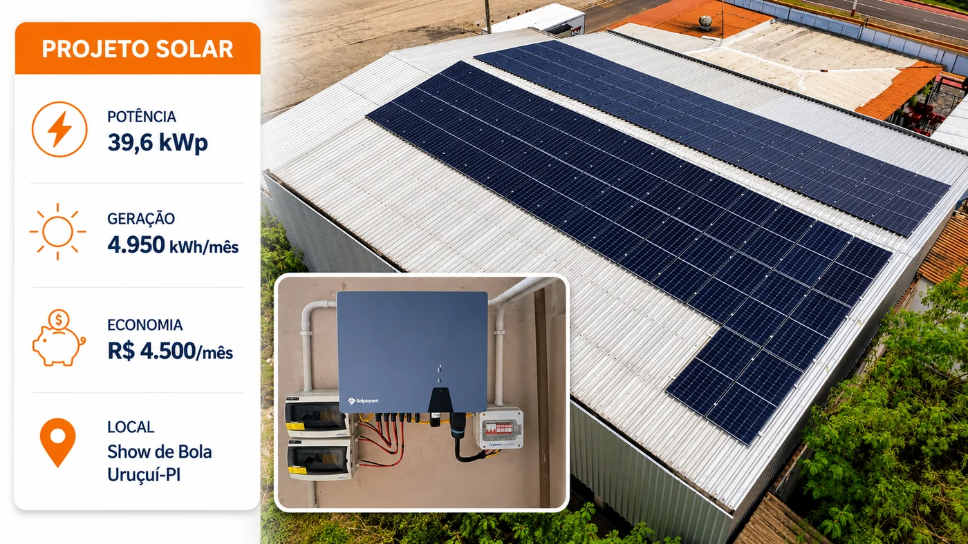 Sistema comercial on-grid instalado no Show de Bola em Uruçuí PI