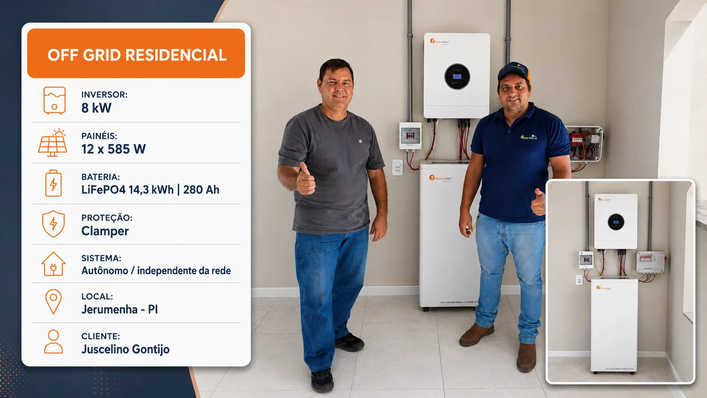 Sistema solar off-grid residencial em Jerumenha PI na propriedade do cliente Juscelino Gontijo