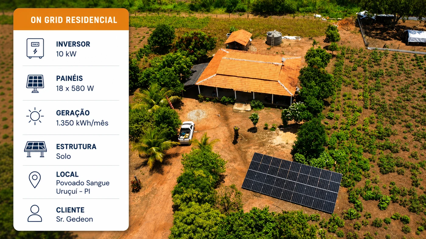 Sistema residencial on-grid instalado no Povoado Sangue em Uruçuí PI