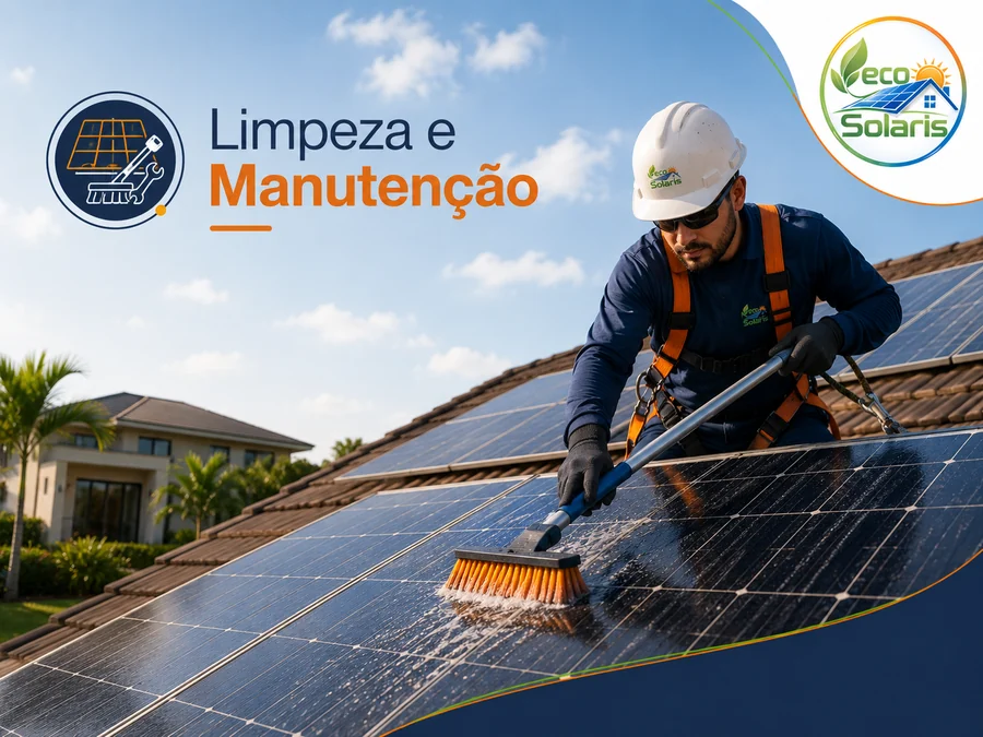Ilustração de limpeza e manutenção de painéis solares